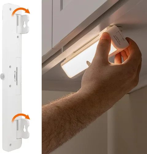 Vista 5 de Amazon Basics Barra de luz LED USB/funciona con pilas, sensor de movimiento giratorio, luces adhesivas, 250 lúmenes, 12 pulgadas, iluminación debajo