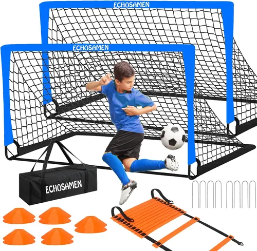 Vista 11 de Porterías de fútbol para niños para el patio trasero, juego de 2 porterías de fútbol de 6 x 4 pies para niños con red de fútbol, 10 conos de fútbol