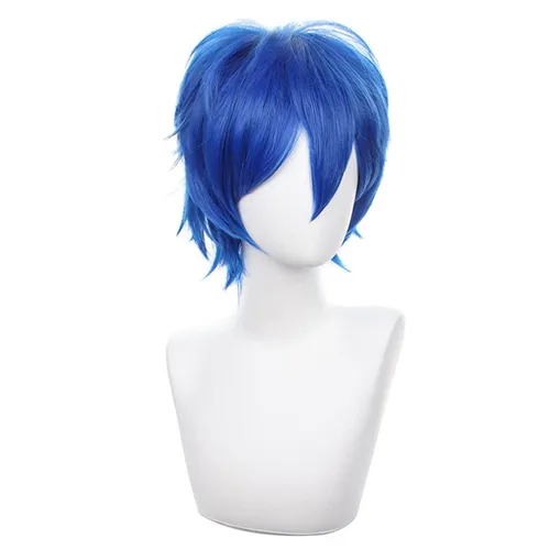 Vista 3 de COSPLAZA Peluca azul para cosplay, corta, puntiaguda, esponjosa, resistente al calor, pelo sintético en capas, para hombres y mujeres, peluca