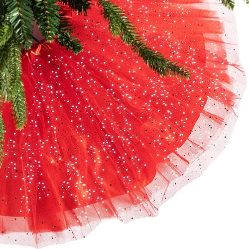 Vista 10 de Skylety Falda de árbol de Navidad de 36 pulgadas, con volantes, de tul y lentejuelas, redonda brillante de doble capa, para Navidad, vacaciones, Año