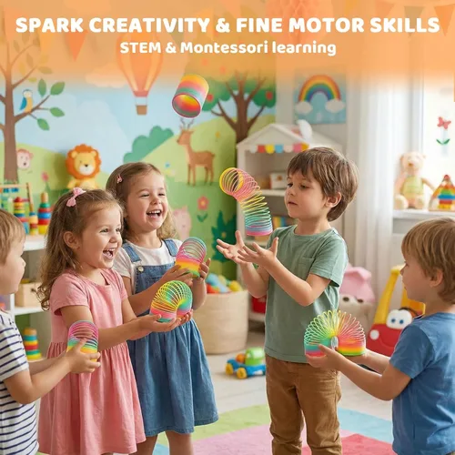 Vista 3 de JOHOUSE Rainbow Magic Spring Party Favores para niños, 12 piezas de plástico colorido de primavera juguete caja del tesoro juguetes de masa de juego