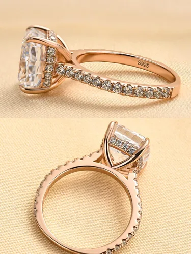 Vista 6 de Anillo de compromiso de corte cojín de 4 quilates para mujer, piedra blanca/amarilla grado 5A, circonita cúbica S925, plata, amarillo/blanco/oro rosa