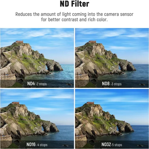Vista 3 de NEEWER Paquete de 4 filtros ND, juego de filtros de lente de densidad neutra multicapa (ND4/8/16/32) con marco de aluminio y vidrio óptico