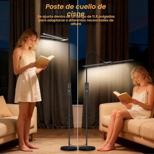 Vista 5 de Syrinx Lámpara de Pie LED, Lámparas de Pie de Doble Cabezal con Cuello de Ganso para Sala de Estar con Interruptor de Gestos y Control Remoto