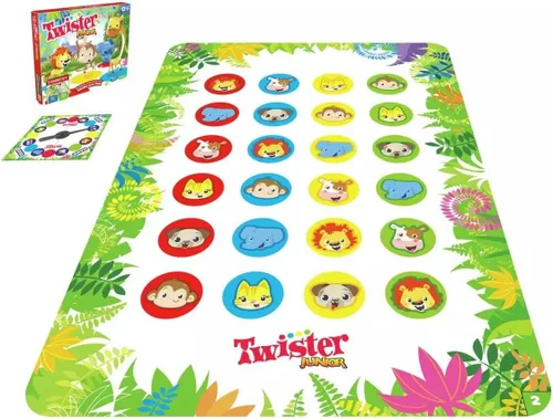 Vista 5 de Hasbro Gaming Twister Junior, juego de fiesta clásico reinventado para niños a partir de 3 años, 2-4 jugadores, 2 en 1, alfombrilla de 2 lados