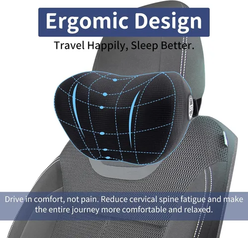Vista 5 de SPRFUFLY Paquete de 2 almohadas para reposacabezas de coche, almohada de nube para coche con correa ajustable - 100% espuma viscoelástica y funda