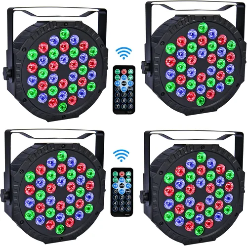 Vista 7 de Luces de escenario 36 LED Luces Par RGB Iluminación de escenario Luces ascendentes 7 modos Luz DJ Activación de sonido Control con control remoto