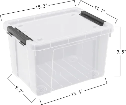 Vista 4 de Paquete de 4 cajas de almacenamiento de plástico de 22 cuartos de galón con ruedas, caja de almacenamiento transparente