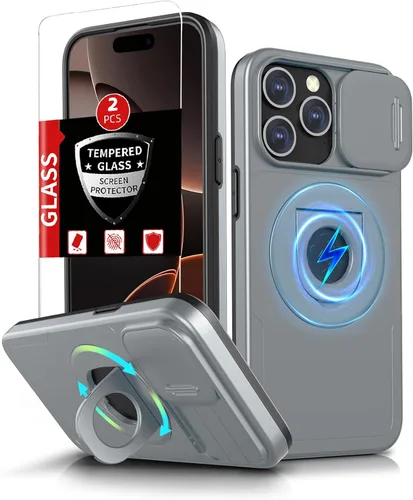 Vista 61 de Funda magnética para iPhone 11 Pro compatible con carga inalámbrica MagSafe, con 2 protectores de pantalla, anillo kickstand de 360° integrado +