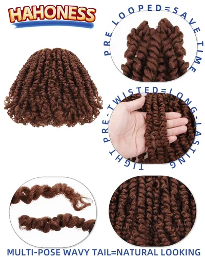 Vista 3 de Paquete de 8 paquetes de cabello de ganchillo súper corto de 6 pulgadas para mujeres negras y niños, extensiones de cabello pretrenzado suave