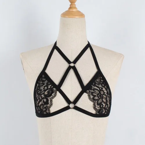 Vista 3 de ctdiral Brasier sexy de tirantes elásticos sin copas para mujer, de talla grande, a la moda, con abertura, para mujer