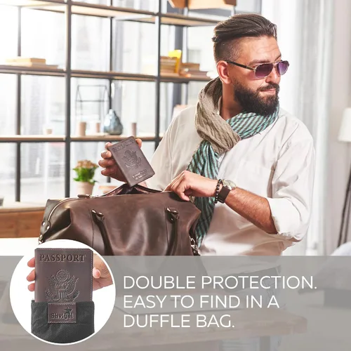 Vista 6 de Shvigel Funda de cuero para pasaporte Soporte de pasaporte de cuero para hombres Soporte para pasaporte para mujeres Funda de pasaporte de EE UU