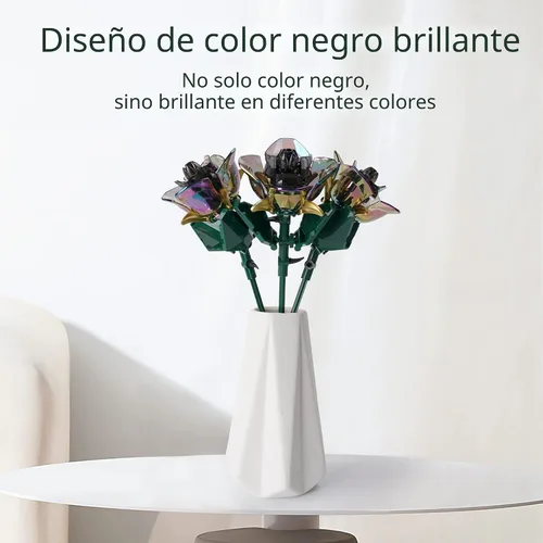 Vista 2 de Conjunto de construcción de ramo de flores de rosas KIYOJIN, colección botánica de planta artificial arcoíris compatible con Lego, regalo
