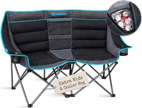 Vista 10 de FUNDANGO Silla de Camping Extra Ancha para 3 Personas para Adultos con Hielera, Sofá de Campamento de Servicio Pesado de 1000 LBS de Tamaño Grande