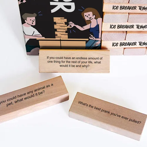 Vista 6 de Preguntas de torre rompehielos Tumbling Tower Game - Para todos - 54 divertidas ideas para iniciar conversaciones - Excelentes juegos familiares