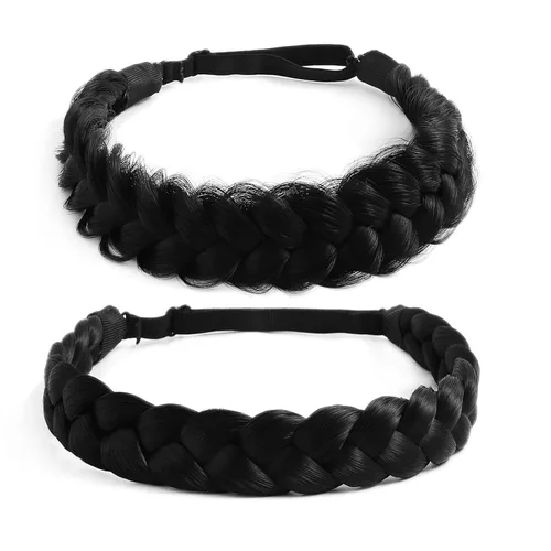Vista 10 de Diadema trenzada, 2 combinaciones de 3 hebras, desordenada, ancha, esponjosa, elástica, diadema trenzada, accesorio de belleza para mujeres y niñas