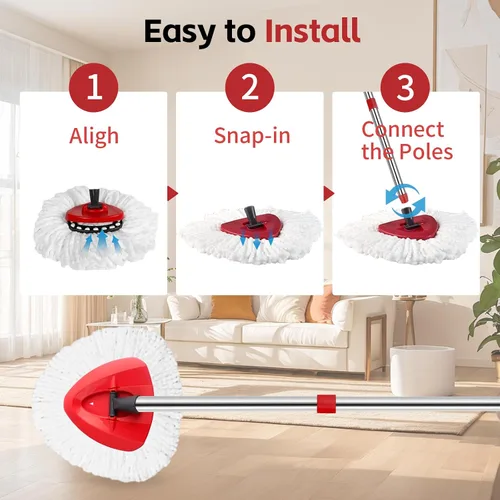Vista 6 de ANREKEYH Cabezal de repuesto para trapeador giratorio, base, mango compatible con la mopa giratoria de microfibra O Cedar EasyWring, 2 cabezales