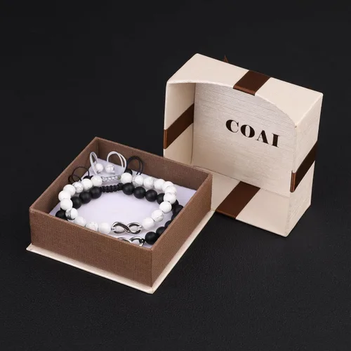 Vista 7 de COAI Pulseras infinitas para parejas a juego para él y para ella, Piedra, Ónix