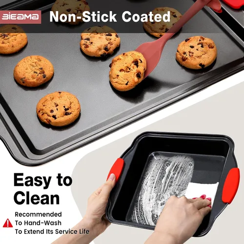 Vista 5 de BIEAMA - Juego de sartenes antiadherentes para hornear de 13 piezas Bandeja apilable de acero al carbono sin BPA, bandeja para galletas, pasteles