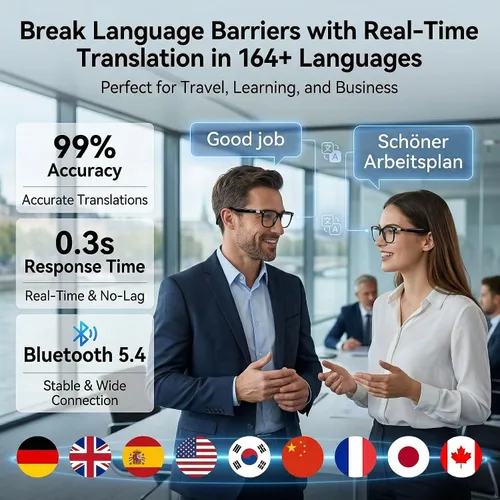 Vista 3 de Gafas de traducción inteligente AI con altavoces Negro