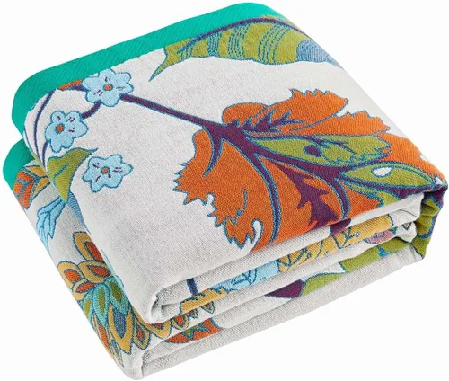 Vista 26 de Manta bohemia de muselina de algodón tejida con flores decorativas de 50 x A-verde
