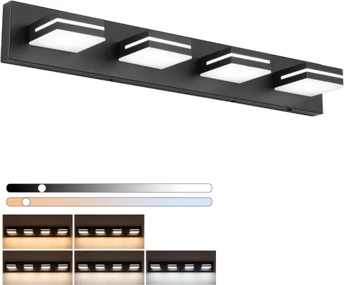 Vista 16 de SineRise - Lámparas LED modernas para tocador de baño (4 luces, 30 pulgadas) (5CCT, regulables), lámparas modernas de pared para baño de acrílico