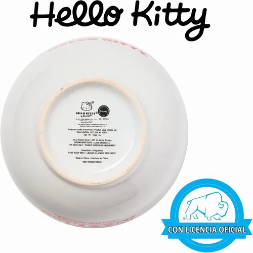 Vista 96 de Silver Buffalo Sanrio Hello Kitty Flowers, cuenco de ramen con palillos Patrón de flores de Hello Kitty