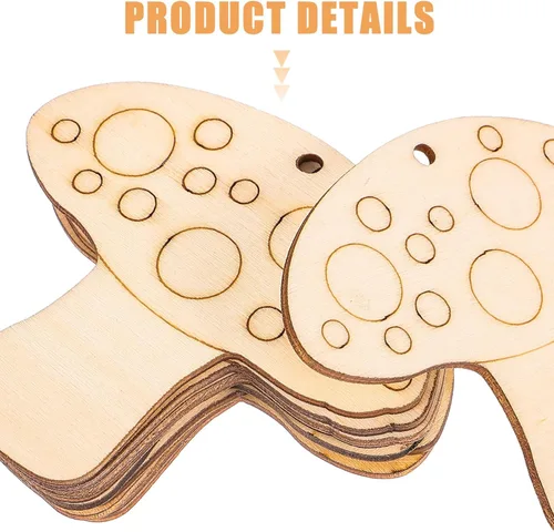 Vista 6 de VILLCASE Seta de madera para manualidades, 10 piezas de setas de madera sin terminar, setas naturales para manualidades, mini figuras de hongos