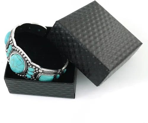 Vista 2 de Pulsera de turquesa comprimida con base chapada en rgentium antiguo para mujer, joyería de moda