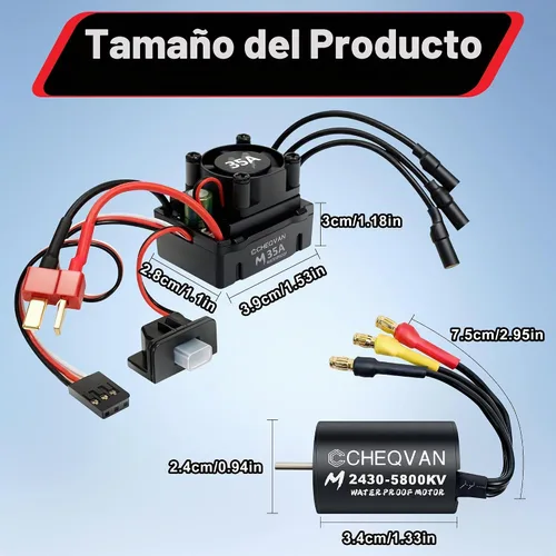 Vista 7 de Motor sin escobillas RC y combo ESC 35A para escala 1/16 18 2430