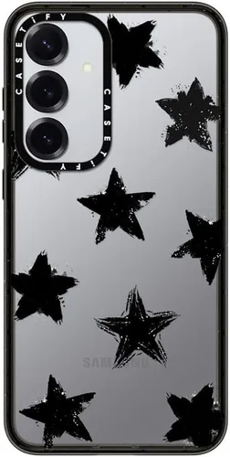 Vista 191 de CASETiFY Funda de impacto para Galaxy S22+ - Adhesivo Aries Moross, color negro transparente