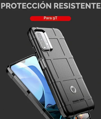 Vista 6 de CCSmall Funda para Xiaomi Redmi 9T Resistente a prueba de golpes HD Negro TPU texturizado y PC híbrido con agarre antideslizante, bordes elevados