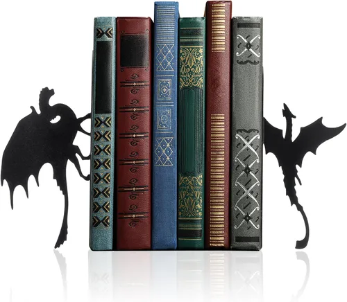 Vista 16 de Geelin Juego de 2 sujetalibros de metal con diseño de murciélago gótico para estantes, estantería, oficina en casa, escritorio, decoración