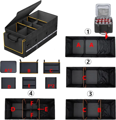 Vista 2 de Organizador y almacenamiento para maletero de automóvil con tapa y bolsa enfriadora extraíble a prueba de fugas, accesorios para automóvil, 6