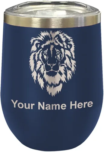 Vista 16 de LaserGram Vaso de vino de acero inoxidable de doble pared, cabeza de león, grabado personalizado incluido (negro)
