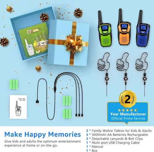 Vista 7 de Topsung Walkie Talkies para Niños Recargables Walkie Talkie para Adultos de Largo Alcance FRS Radio de 2 Vías Paquete de 3 con Cordón, Batería NOAA