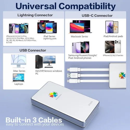 Vista 3 de iDiskk APPL-e - Disco duro externo certificado de 2 TB para iPhone, iPad, teléfonos Android, MacBook, Copia de seguridad automática, fotos, videos