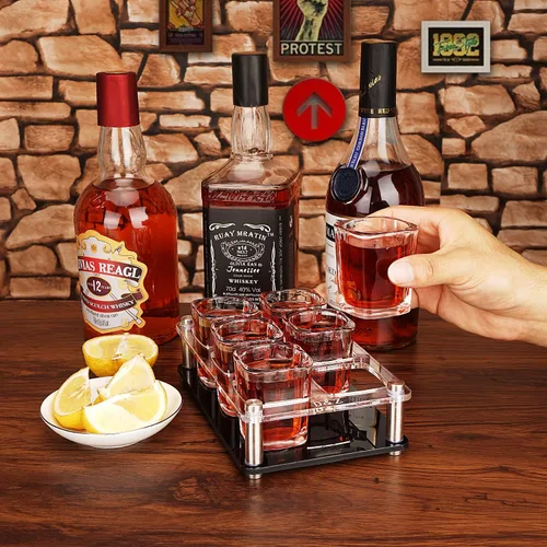 Vista 3 de D&Z Juego de vasos de chupito con bandeja de chupito, vasos de chupito de 2 onzas divertidos para whisky/vodka/cóctel, regalo de 21 cumpleaños