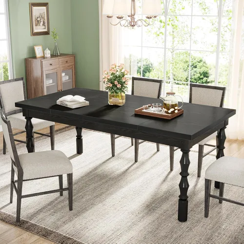 Vista 4 de Tribesigns Mesa de comedor de madera de 62 pulgadas para 4 a 6 personas, mesa de cocina rectangular grande de granja, mesa de comedor moderna, Negro