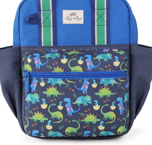 Vista 7 de Itzy Ritzy Mochila para niños pequeños, dinosaurio azul, pequeña
