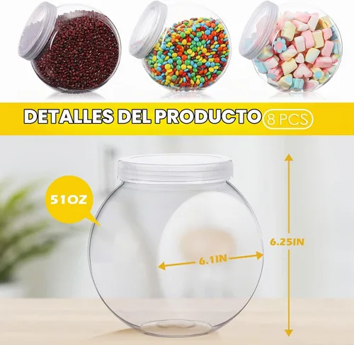 Vista 2 de Sunnyray 8 tarros de plástico para dulces de 51 onzas con tapas, tarros de plástico para dulces bufé, platos transparentes para dulces con tapas