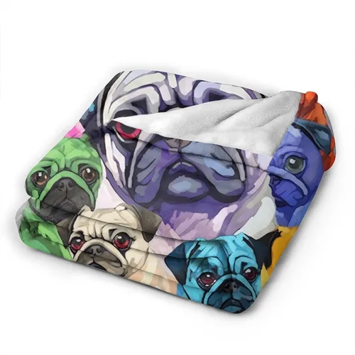 Vista 4 de Dujiea Manta de franela colorida con diseño de cachorros de perro carlino divertido de 40 x 50 pulgadas, manta súper suave y ligera para sofá