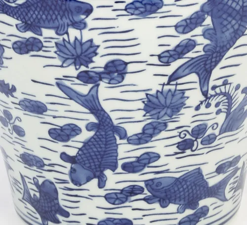 Vista 2 de Koi Pond Design - Tarro de jengibre de cerámica con tapa