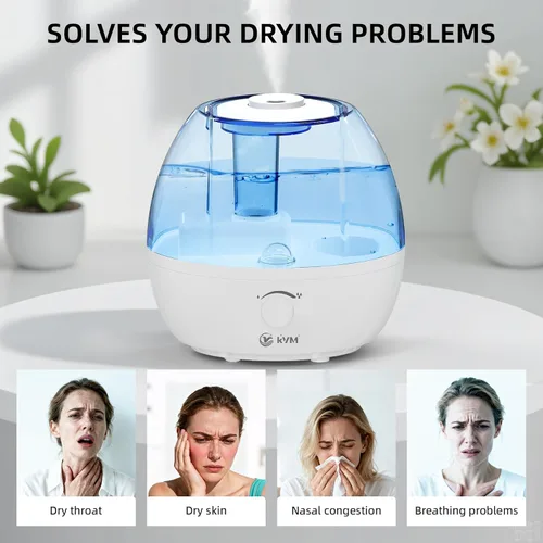 Vista 3 de Humidificador ultrasónico de niebla fría KVM, humidificadores de aire silenciosos para dormitorio, guardería, oficina y plantas