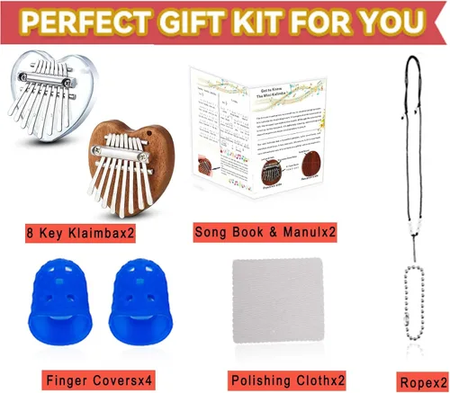 Vista 4 de Paquete de 2 mini piano de pulgar Kalimba de 8 teclas, piano portátil de madera maciza y acrílico para niños y adultos, regalos musicales