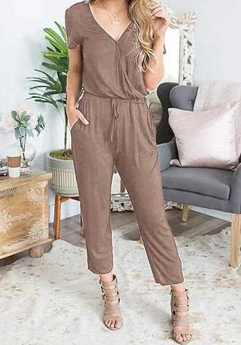 Vista 3 de PRETTYGARDEN Womens Deep V Neck Wrap Drawstring Waist Jumpsuit