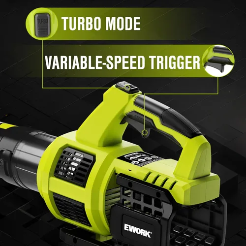 Vista 4 de EWORK Soplador de hojas inalámbrico de 21 V, potente modo turbo y 550 CFM, baterías de 2×3.0Ah y cargador rápido, sopladores eléctricos ligeros