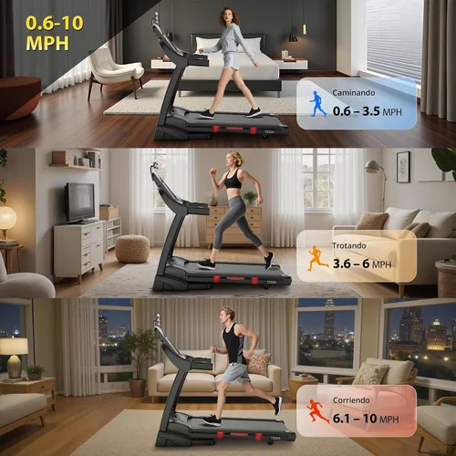Vista 6 de Cinta de correr con inclinación automática del 15% de capacidad de 400 libras, máquina de correr plegable de 5.1 HP para el hogar con mango