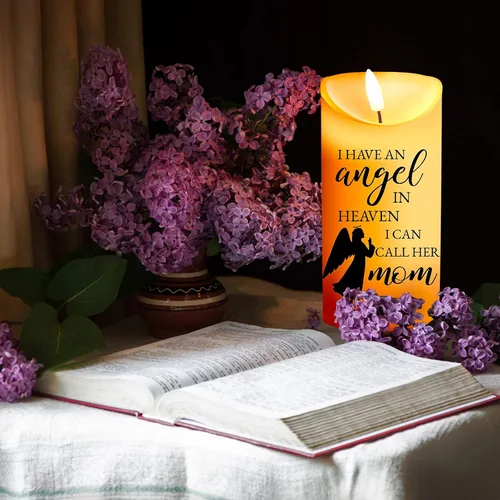 Vista 6 de Gerrii Regalos de condolencias por la pérdida de la madre, velas LED sin llama, 3 x 6 pulgadas, velas conmemorativas de ángel en recuerdo de mi