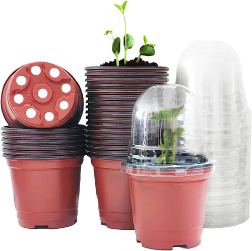 Vista 11 de RooTrimmer - Juego de 60 macetas transparentes para guardería con cúpulas de humedad, macetas de plástico de 4 pulgadas con agujeros de drenaje